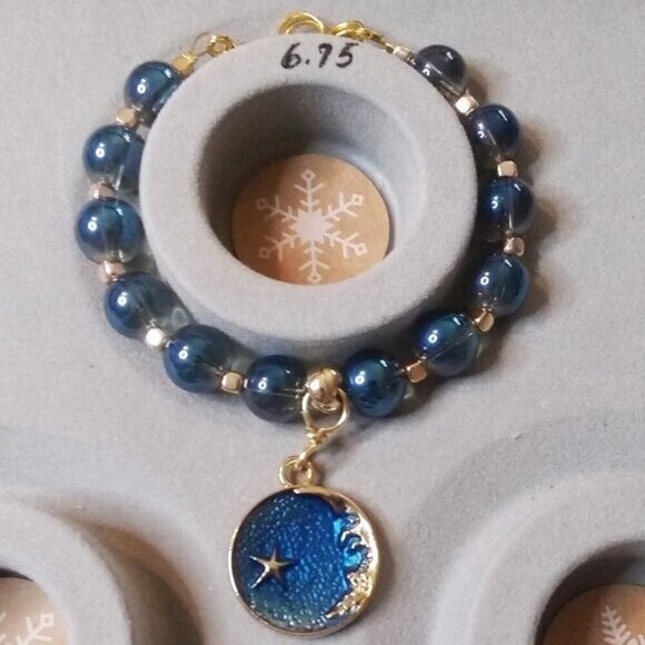 Moon Goddess Jewelry! Blue Moon Charm! Beaded Bracelet - Fits 6-7.5" Wrists - Picture 7 of 9